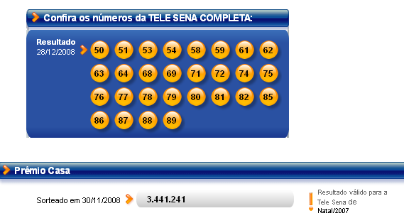 Tele Sena de Natal/2008 – Resultado completo | Multigolb
